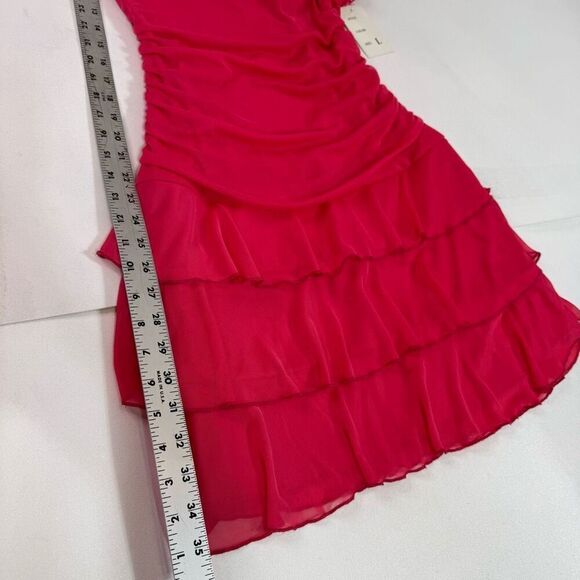 Taboo Mini Dress Womens Large Pink Halter Gemstones Y2K Stretch Tiered Ruffle - Picture 6 of 10
